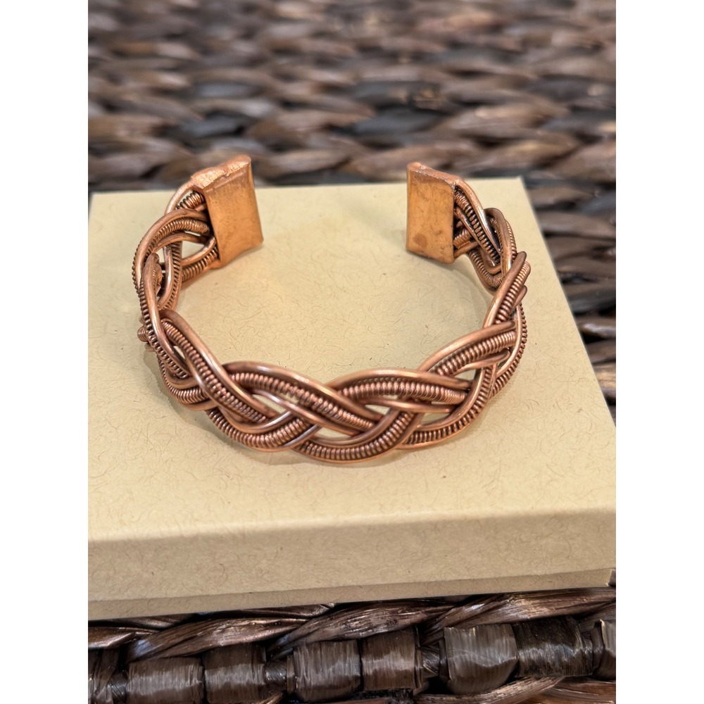 A Rare Bird‎ Handmade Copper Braided Woven Cuff Bracelet Adjustable Boho NWT